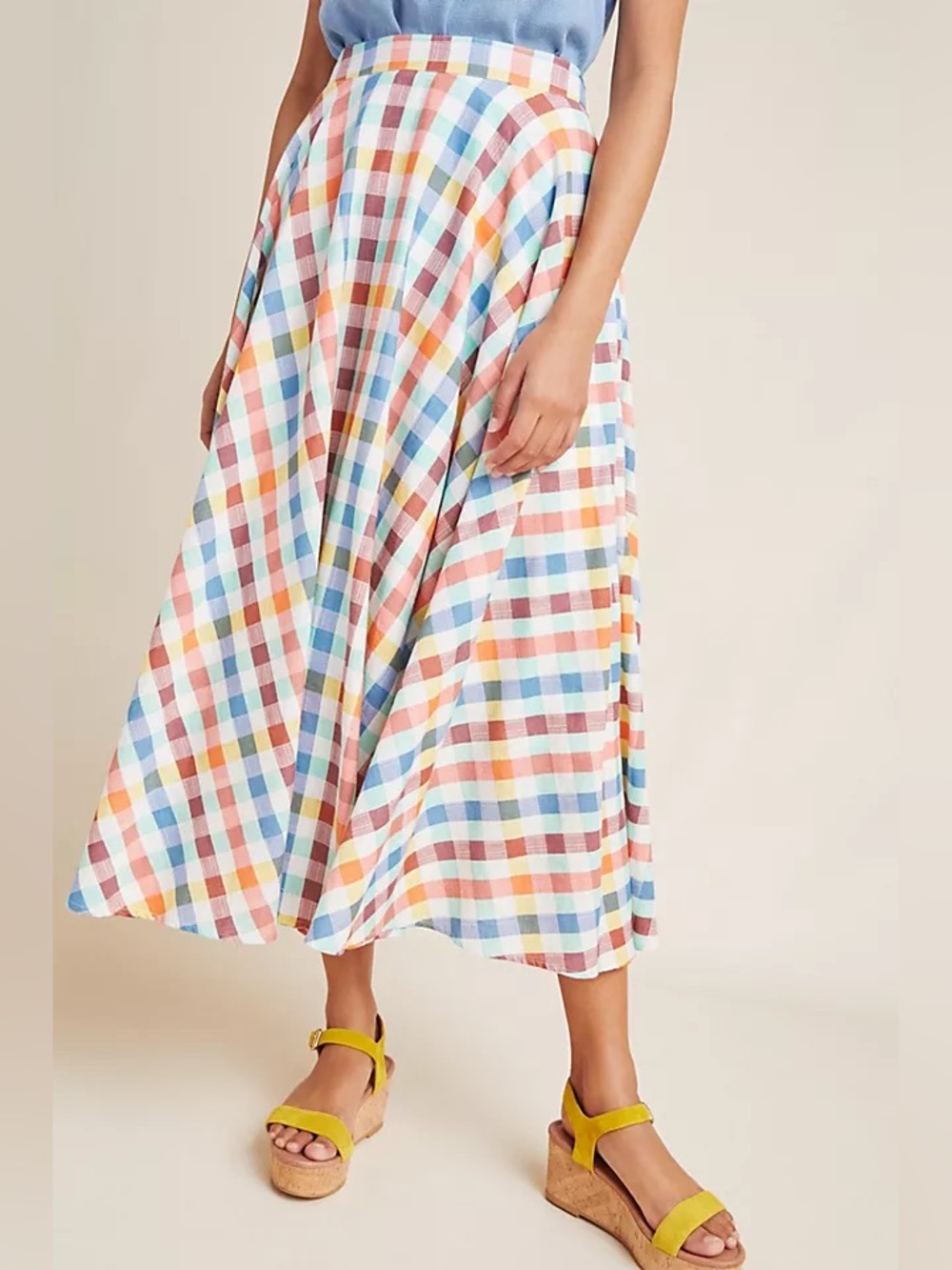 Maeve Anthropologie Plaid Skirt Evelyn Cotton Midi Checkered colorful maxi - Picture 6 of 6